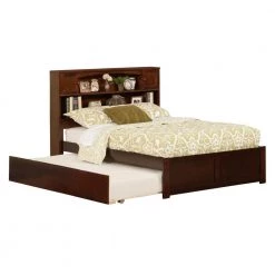 Newport Walnut Full Platform Bed with Flat Panel Foot Board and Twin Size Urban Trundle Bed by AFI -Outlet AFI Store walnut afi platform beds ar8532014 a0 1000