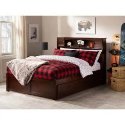 Newport Walnut Full Platform Bed with Flat Panel Foot Board and Twin Size Urban Trundle Bed by AFI -Outlet AFI Store walnut afi platform beds ar8532014 c3 1000