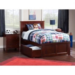 Madison Walnut Twin XL Platform Bed with Matching Foot Board and 2 Urban Bed Drawers by AFI