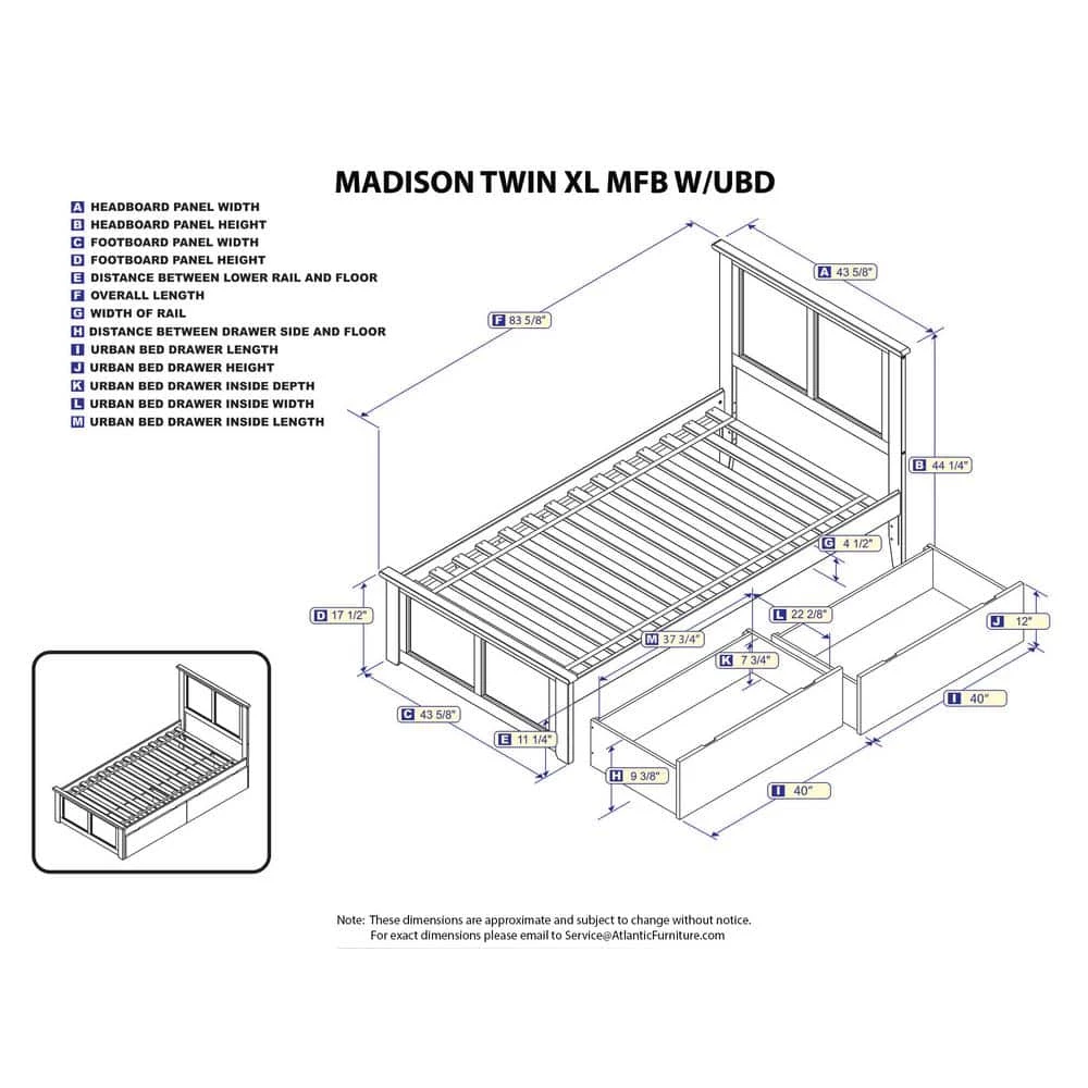 Madison Walnut Twin XL Platform Bed with Matching Foot Board and 2 Urban Bed Drawers by AFI 4 Madison Walnut Twin XL Platform Bed with Matching Foot Board and 2 Urban Bed Drawers by AFI - Image 2