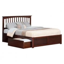 Mission Walnut King Platform Bed with Flat Panel Foot Board and 2-Urban Bed Drawers by AFI