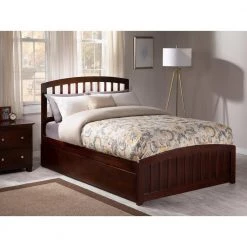 Richmond Walnut Full Platform Bed with Matching Foot Board with Twin Size Urban Trundle Bed by AFI -Outlet AFI Store walnut afi platform beds ar8836014 c3 1000