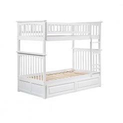 Columbia Bunk Bed Twin over Twin with 2 Raised Panel Bed Drawers in White by AFI