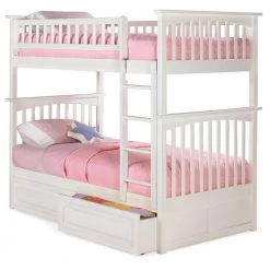 Columbia Bunk Bed Twin over Twin with 2 Raised Panel Bed Drawers in White by AFI -Outlet AFI Store white afi bunk beds ab55122 c3 1000