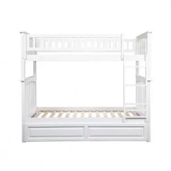 Columbia Bunk Bed Twin over Twin with Twin Sized Raised Panel Trundle Bed in White by AFI