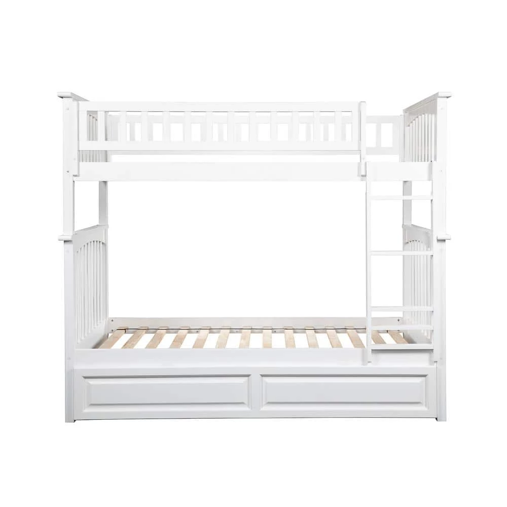 Columbia Bunk Bed Twin over Twin with Twin Sized Raised Panel Trundle Bed in White by AFI 3 Columbia Bunk Bed Twin over Twin with Twin Sized Raised Panel Trundle Bed in White by AFI