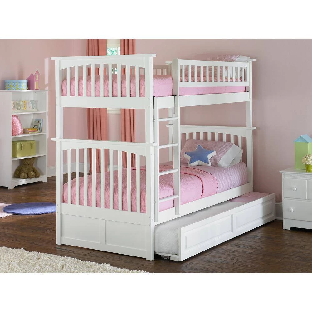 Columbia Bunk Bed Twin over Twin with Twin Sized Raised Panel Trundle Bed in White by AFI 4 Columbia Bunk Bed Twin over Twin with Twin Sized Raised Panel Trundle Bed in White by AFI - Image 2