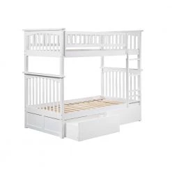 Columbia Bunk Bed Twin over Twin with 2 Urban Bed Drawers in White by AFI