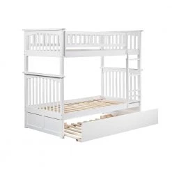 Columbia Bunk Bed Twin over Twin with Twin Size Urban Trundle Bed in White by AFI