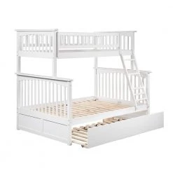 Columbia Bunk Bed Twin over Full with Full Size Urban Trundle Bed in White by AFI