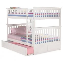 Columbia Bunk Bed Full over Full with Twin Size Raised Panel Trundle Bed in White by AFI -Outlet AFI Store white afi bunk beds ab55532 1f 1000