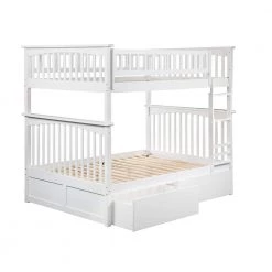 Columbia White Full over Full Bunk Bed with 2 Urban Bed Drawers by AFI