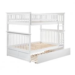 Columbia Bunk Bed Full over Full with Full Size Urban Trundle Bed in White by AFI