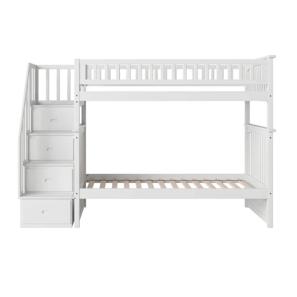 Columbia Staircase Bunk Bed Twin over Twin in White by AFI 3 Columbia Staircase Bunk Bed Twin over Twin in White by AFI