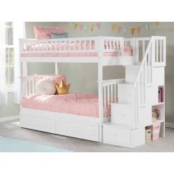 Columbia Staircase Bunk Bed Twin Over Twin with 2 Raised Panel Bed Drawers in White by AFI 12 Columbia Staircase Bunk Bed Twin Over Twin with 2 Raised Panel Bed Drawers in White by AFI -Outlet AFI Store white afi bunk beds ab55622 40 1000
