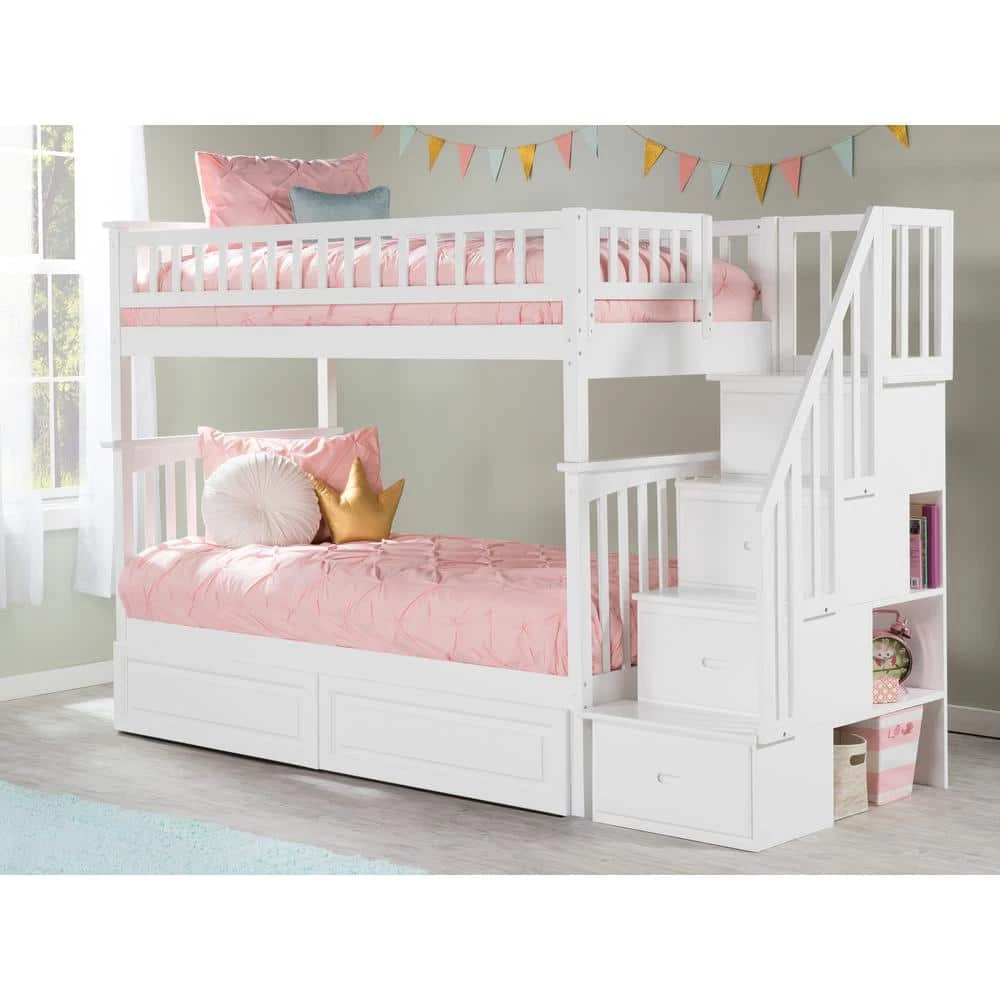 Columbia Staircase Bunk Bed Twin Over Twin with 2 Raised Panel Bed Drawers in White by AFI 5 Columbia Staircase Bunk Bed Twin Over Twin with 2 Raised Panel Bed Drawers in White by AFI - Image 3