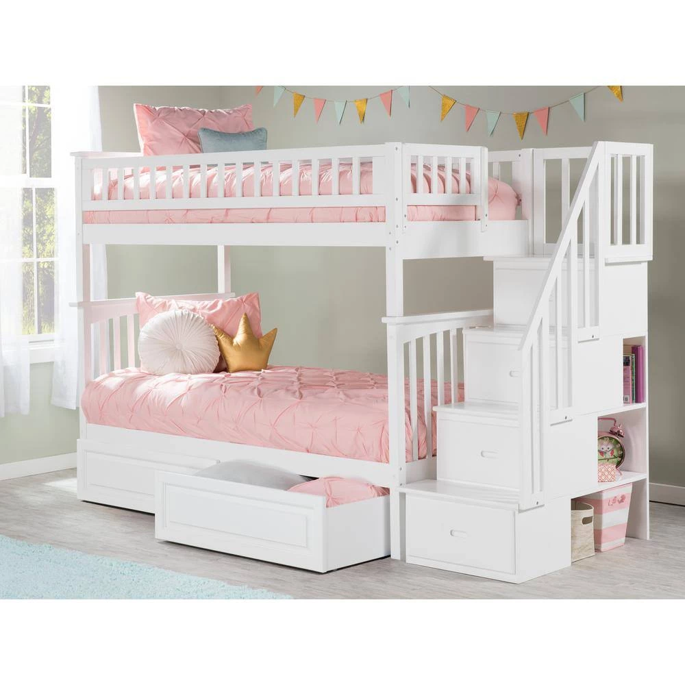 Columbia Staircase Bunk Bed Twin Over Twin with 2 Raised Panel Bed Drawers in White by AFI 6 Columbia Staircase Bunk Bed Twin Over Twin with 2 Raised Panel Bed Drawers in White by AFI - Image 4