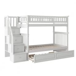 Columbia Staircase Bunk Bed Twin Over Twin with Twin Size Raised Panel Trundle Bed in White by AFI -Outlet AFI Store white afi bunk beds ab55632 4f 1000