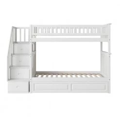 Columbia Staircase Bunk Bed Twin Over Twin with Twin Size Raised Panel Trundle Bed in White by AFI