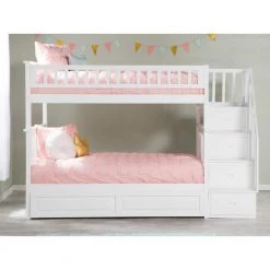 Columbia Staircase Bunk Bed Twin Over Twin with Twin Size Raised Panel Trundle Bed in White by AFI -Outlet AFI Store white afi bunk beds ab55632 c3 1000
