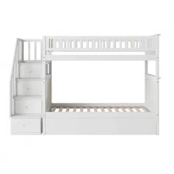 Columbia Staircase Bunk Bed Twin Over Twin with Twin Size Urban Trundle Bed in White by AFI