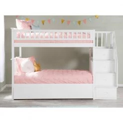 Columbia Staircase Bunk Bed Twin Over Twin with Twin Size Urban Trundle Bed in White by AFI -Outlet AFI Store white afi bunk beds ab55652 c3 1000