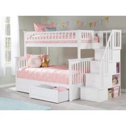 Columbia Staircase Bunk Bed Twin over Full with 2 Raised Panel Bed Drawers in White by AFI -Outlet AFI Store white afi bunk beds ab55722 31 1000