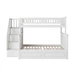 Columbia Staircase Bunk Bed Twin over Full with 2 Raised Panel Bed Drawers in White by AFI