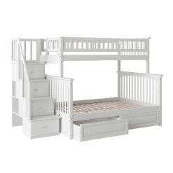 Columbia Staircase Bunk Bed Twin over Full with 2 Raised Panel Bed Drawers in White by AFI -Outlet AFI Store white afi bunk beds ab55722 c3 1000