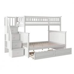 Columbia Staircase Bunk Bed Twin over Full with Twin Size Raised Panel Trundle Bed in White by AFI -Outlet AFI Store white afi bunk beds ab55732 4f 1000