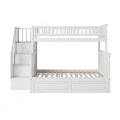Columbia Staircase Bunk Bed Twin over Full with Twin Size Raised Panel Trundle Bed in White by AFI