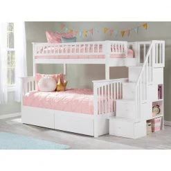 Columbia Staircase White Twin Over Full Bunk Bed with 2-Urban Bed Drawers by AFI -Outlet AFI Store white afi bunk beds ab55742 31 1000