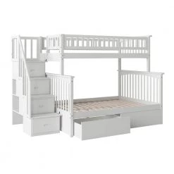 Columbia Staircase White Twin Over Full Bunk Bed with 2-Urban Bed Drawers by AFI