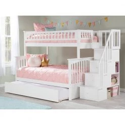 Columbia Staircase Bunk Bed Twin over Full with Full Size Urban Trundle Bed in White by AFI -Outlet AFI Store white afi bunk beds ab55772 40 1000