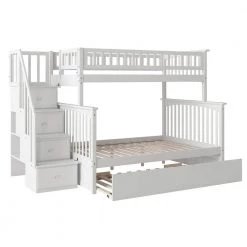 Columbia Staircase Bunk Bed Twin over Full with Full Size Urban Trundle Bed in White by AFI