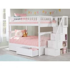 Columbia Staircase Bunk Bed Full Over Full with 2 Raised Panel Bed Drawers in White by AFI -Outlet AFI Store white afi bunk beds ab55822 31 1000