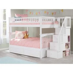 Columbia Staircase Bunk Bed Full Over Full with 2 Raised Panel Bed Drawers in White by AFI -Outlet AFI Store white afi bunk beds ab55822 40 1000