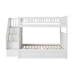 Columbia Staircase Bunk Bed Full Over Full with 2 Raised Panel Bed Drawers in White by AFI