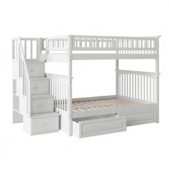 Columbia Staircase Bunk Bed Full Over Full with 2 Raised Panel Bed Drawers in White by AFI -Outlet AFI Store white afi bunk beds ab55822 c3 1000
