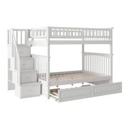 Columbia Staircase Bunk Bed Full over Full with Twin Size Raised Panel Trundle Bed in White by AFI -Outlet AFI Store white afi bunk beds ab55832 4f 1000