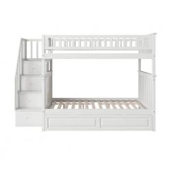 Columbia Staircase Bunk Bed Full over Full with Twin Size Raised Panel Trundle Bed in White by AFI