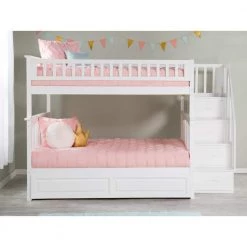 Columbia Staircase Bunk Bed Full over Full with Twin Size Raised Panel Trundle Bed in White by AFI -Outlet AFI Store white afi bunk beds ab55832 c3 1000