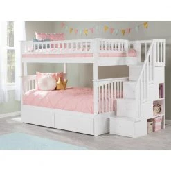 Columbia Staircase White Full Over Full Bunk Bed with 2-Urban Bed Drawers by AFI -Outlet AFI Store white afi bunk beds ab55842 31 1000