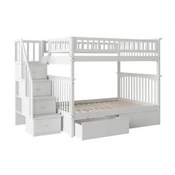Columbia Staircase White Full Over Full Bunk Bed with 2-Urban Bed Drawers by AFI