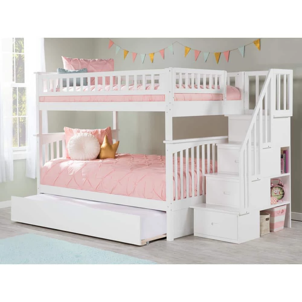 Columbia Staircase Bunk Bed Full over Full with Full Size Urban Trundle Bed in White by AFI 5 Columbia Staircase Bunk Bed Full over Full with Full Size Urban Trundle Bed in White by AFI - Image 3