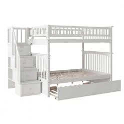 Columbia Staircase Bunk Bed Full over Full with Full Size Urban Trundle Bed in White by AFI