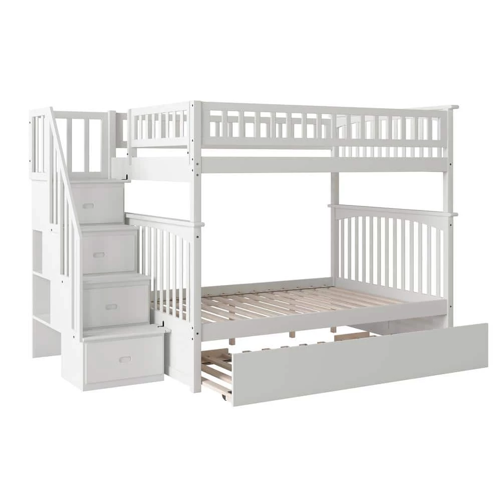 Columbia Staircase Bunk Bed Full over Full with Full Size Urban Trundle Bed in White by AFI 3 Columbia Staircase Bunk Bed Full over Full with Full Size Urban Trundle Bed in White by AFI