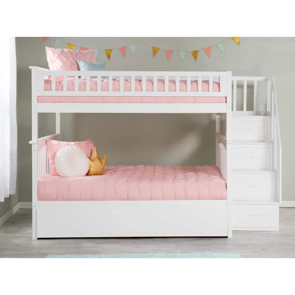 Columbia Staircase Bunk Bed Full over Full with Full Size Urban Trundle Bed in White by AFI 4 Columbia Staircase Bunk Bed Full over Full with Full Size Urban Trundle Bed in White by AFI - Image 2
