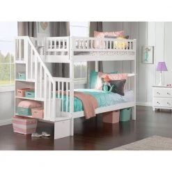 Woodland Staircase Bunk Bed Twin over Twin in White by AFI -Outlet AFI Store white afi bunk beds ab56602 31 1000