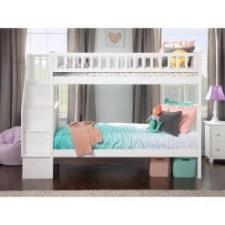 Woodland Staircase Bunk Bed Twin over Twin in White by AFI -Outlet AFI Store white afi bunk beds ab56602 4f 1000